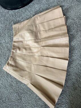 Alice + Olivia Taupe Pleated Faux Leather Skater Skirt